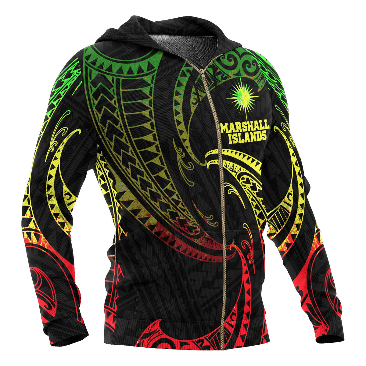 Marshall Islands Polynesian Zip up Hoodie Reggae Tribal Wave - Polynesian Pride