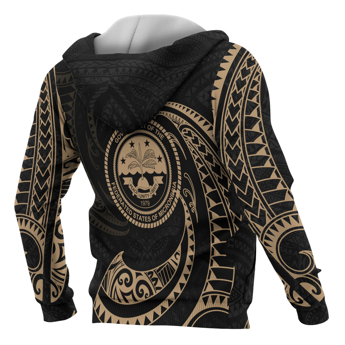 Federated States of Micronesia All Over Zip up Hoodie Gold Tribal Wave - Polynesian Pride