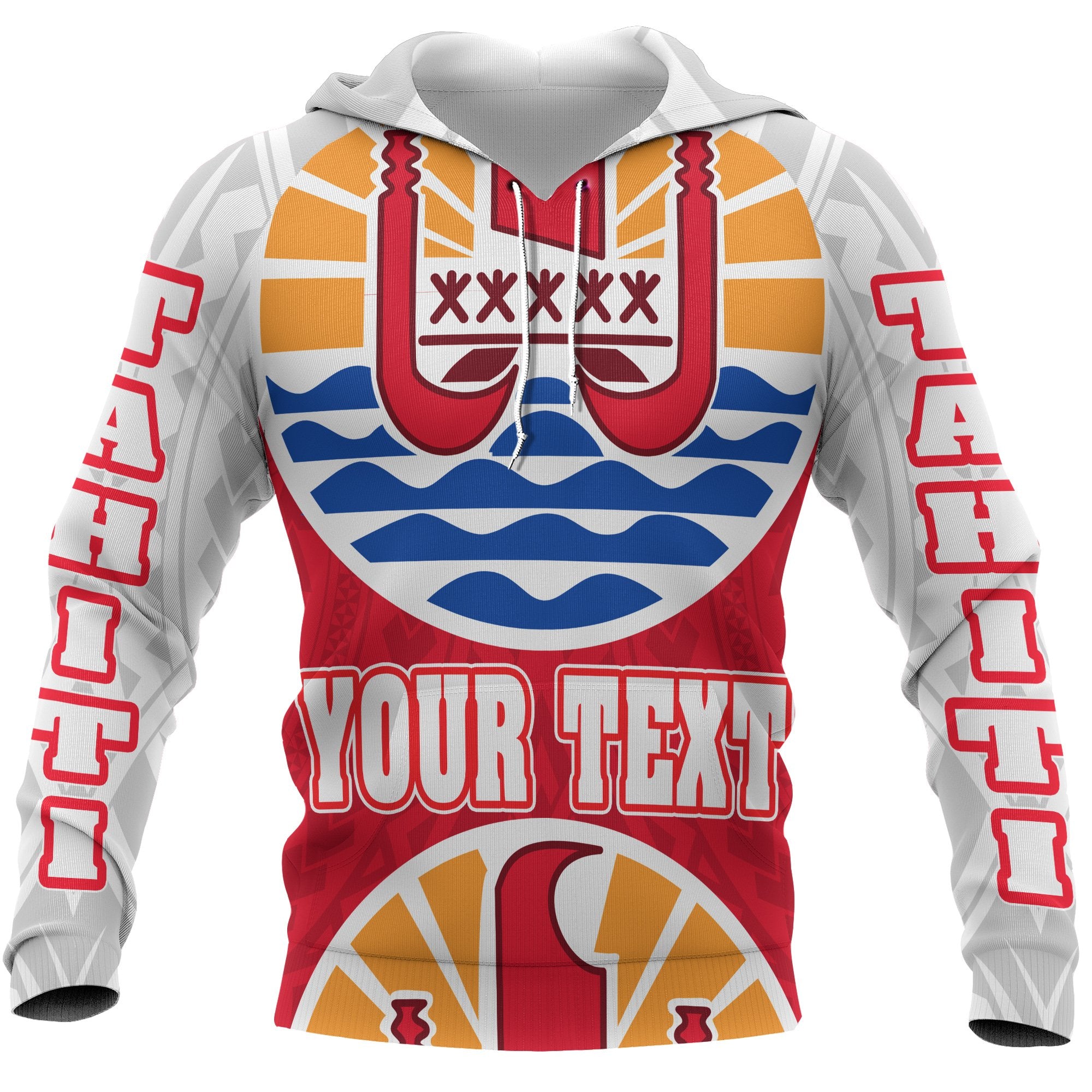 Tahiti All Over Custom Hoodie Coat of Arm Unisex Red - Polynesian Pride