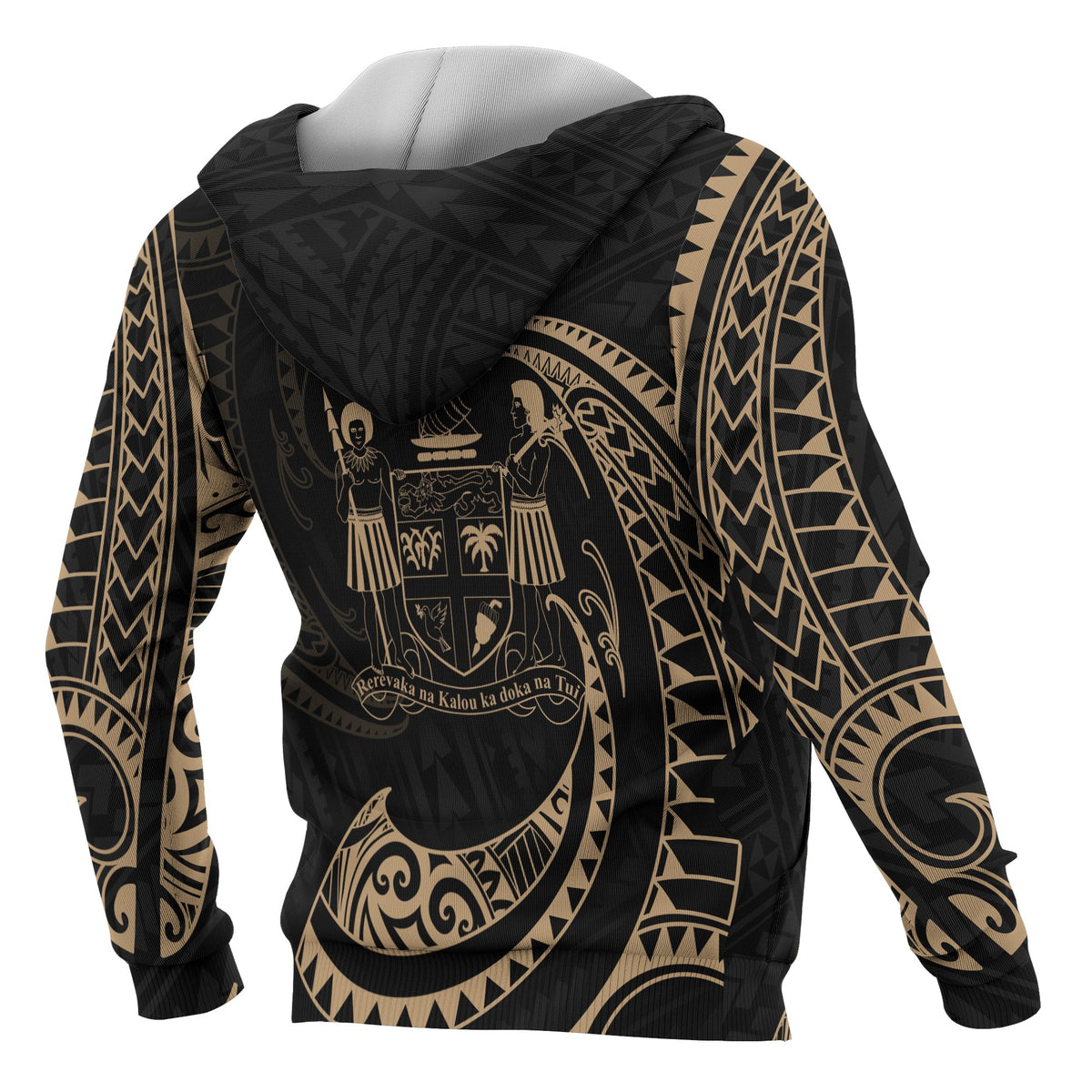 Fiji Polynesian All Over Zip up Hoodie Gold Tribal Wave - Polynesian Pride