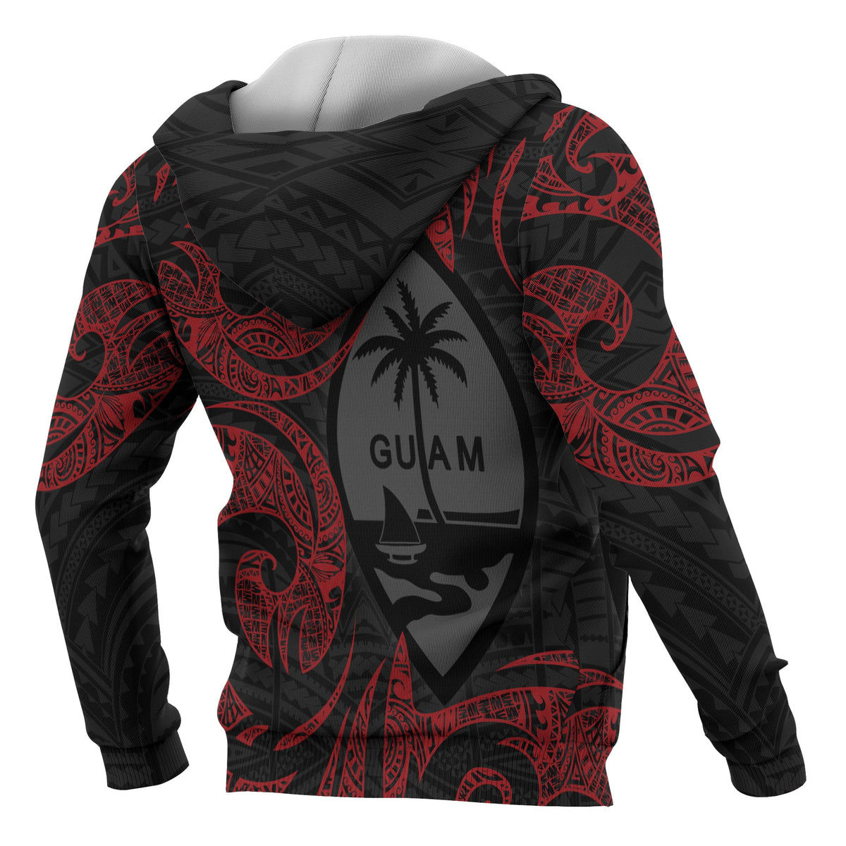 Guam Polynesian All Over Zip up Hoodie Red Tribal - Polynesian Pride