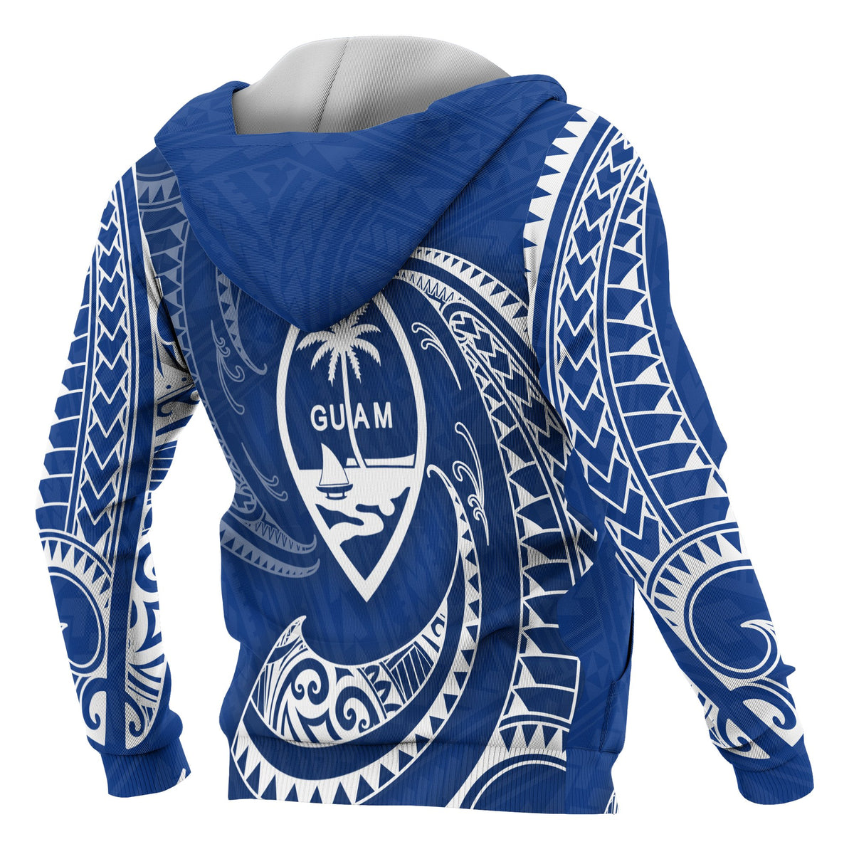 Guam Polynesian Zip up Hoodie Blue Tribal Wave - Polynesian Pride