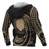 Northern Mariana Islands Polynesian Zip up Hoodie Gold Tribal Wave - Polynesian Pride