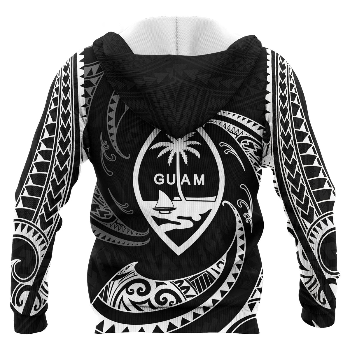 Guam Polynesian Zip up Hoodie White Tribal Wave - Polynesian Pride