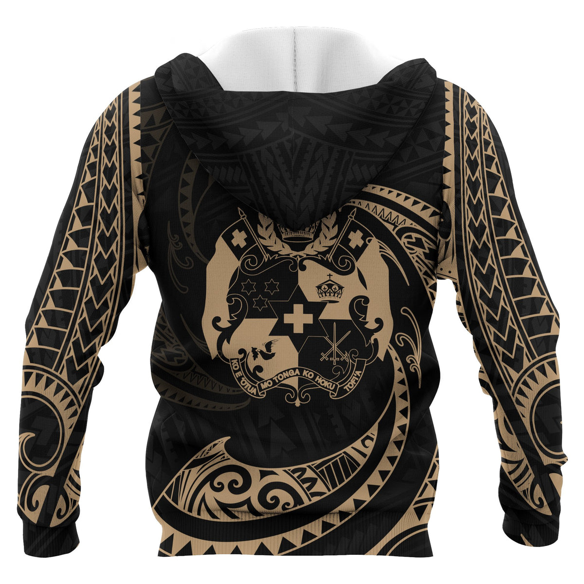 Tonga Polynesian All Over Zip up Hoodie Gold Tribal Wave - Polynesian Pride