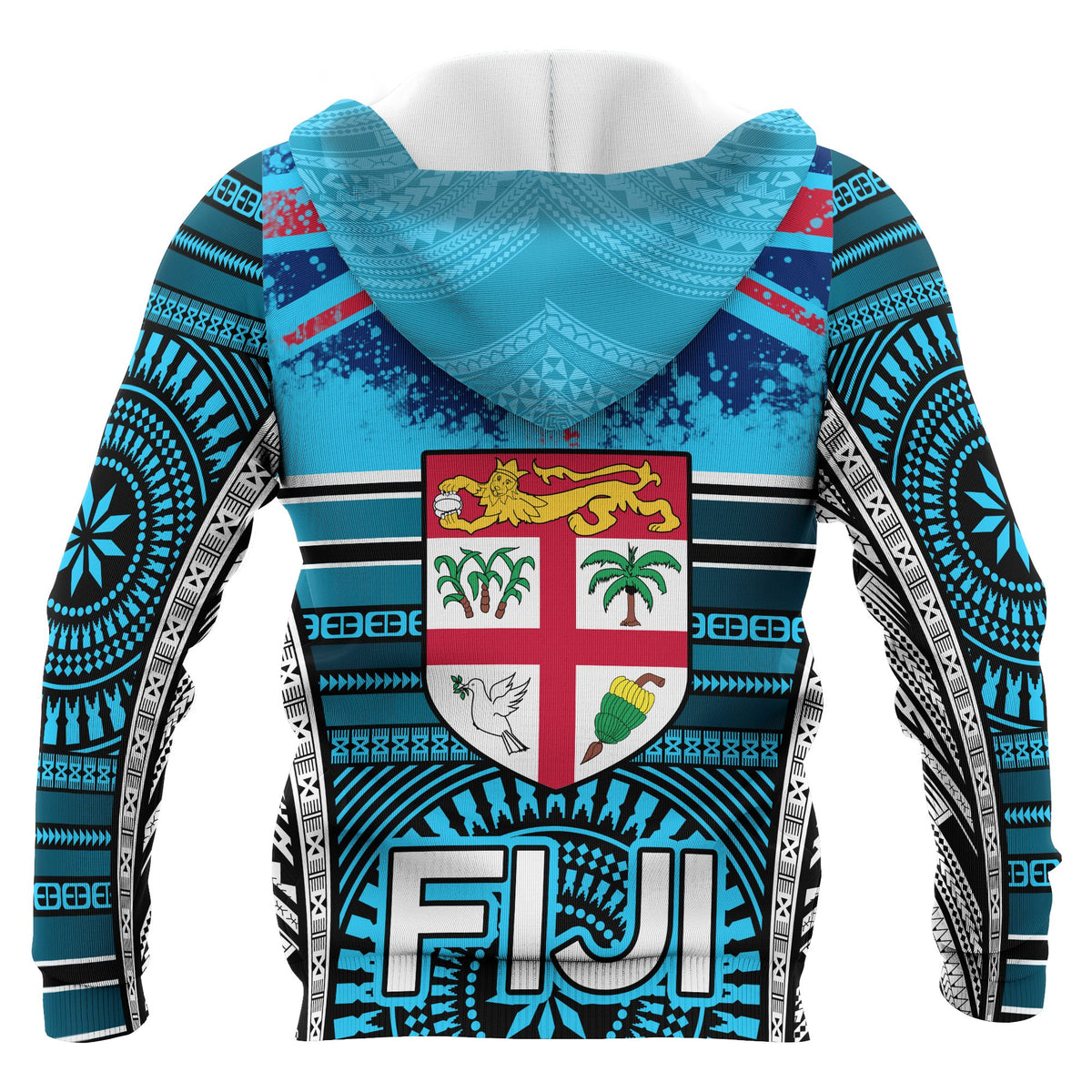 Fiji Polynesian Zip up Hoodie Flag With Pattern - Polynesian Pride