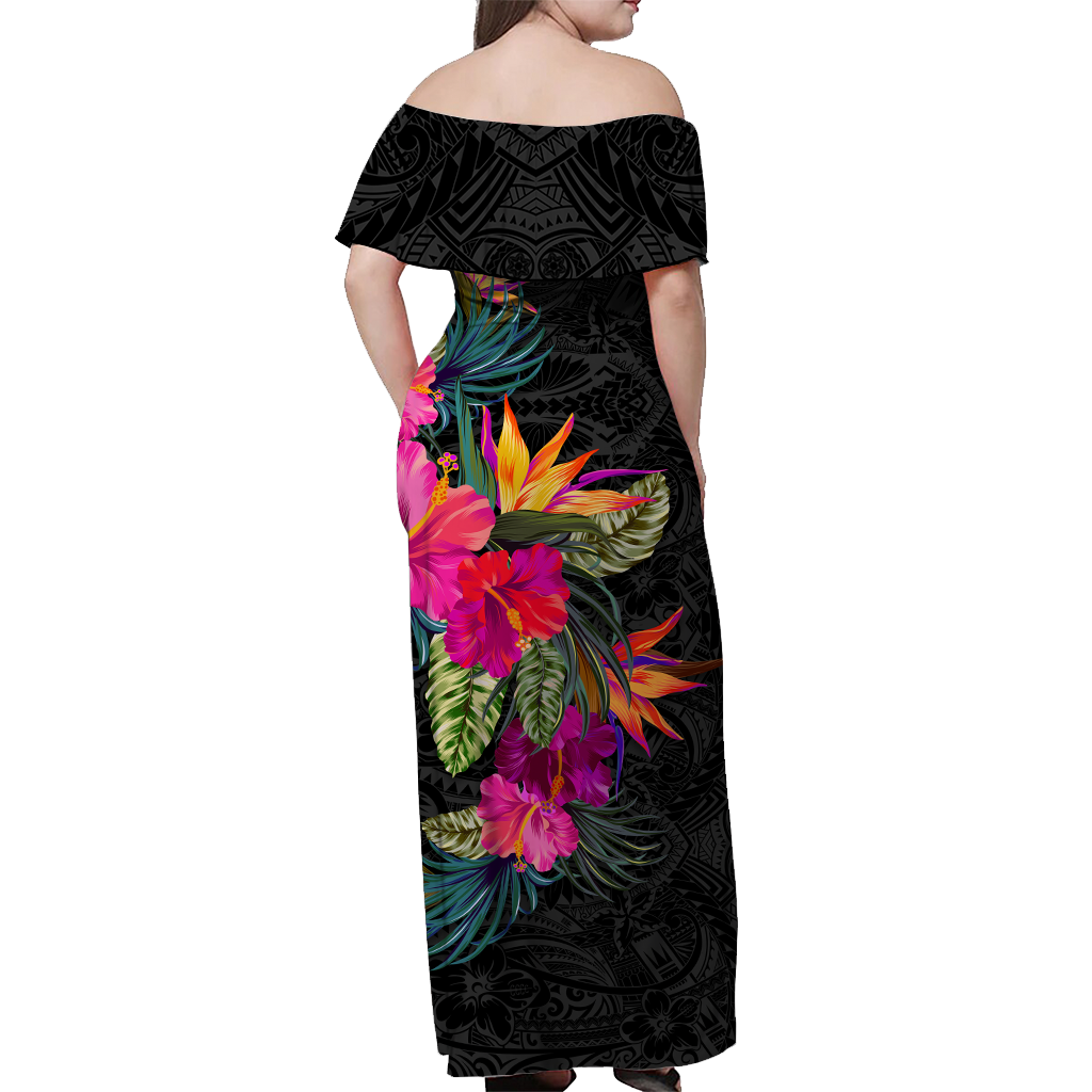 Kosrae Hibiscus Polynesian Tribal Women Off Shoulder Long Dress - LT12 - Polynesian Pride