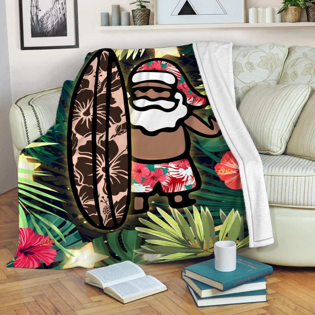 Hawaii Santa Claus Surf Christmas Pattern Premium Blanket - AH White - Polynesian Pride