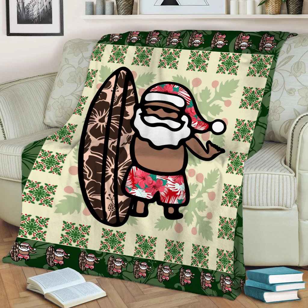 Hawaiian Quilt Christmas - Santa Claus Surf Premium Blanket - AH - Polynesian Pride