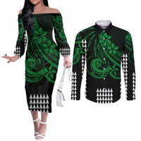 Kakau Hawaiian Polynesian Couples Matching Outfits Long Sleeve Dress And Long Sleeve Button Shirt Green LT6 Green - Polynesian Pride