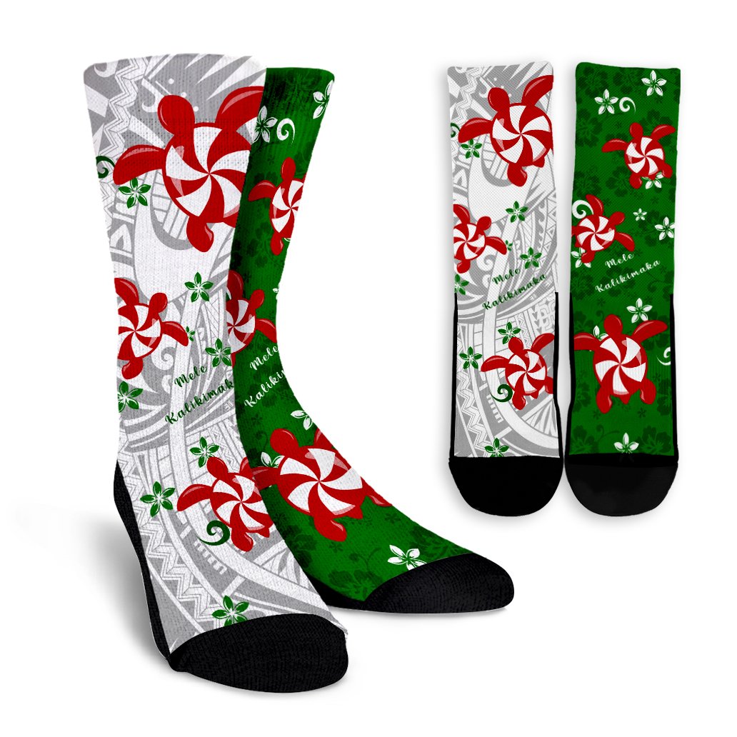 Hawaii Christmas Polynesian Crew Socks - Turtle Candy - AH Crew Socks White - Polynesian Pride