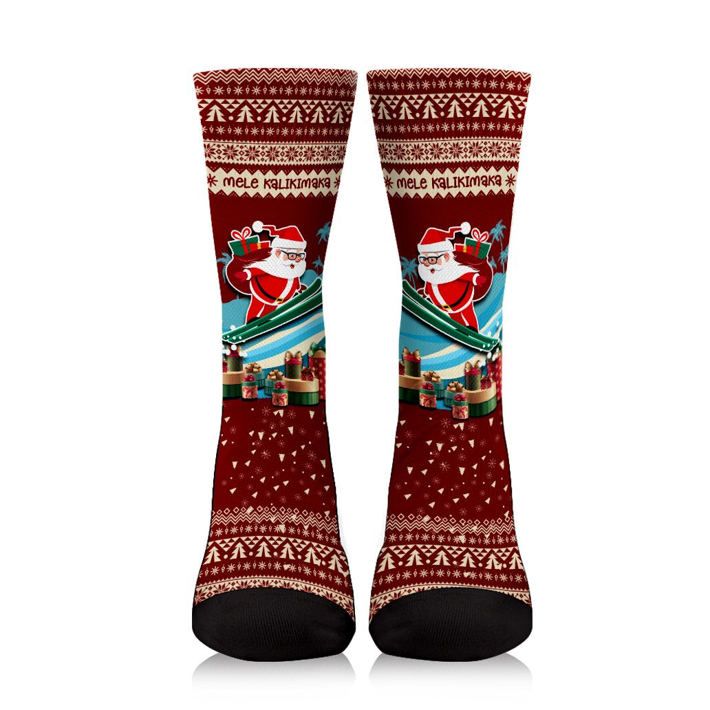 Hawaii Christmas Mele Kalikimaka Crew Socks - Vie Style - AH Crew Socks Red - Polynesian Pride