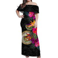 Hawaii Hibiscus Polynesian Tribal Women Off Shoulder Long Dress - LT12 Long Dress Black - Polynesian Pride