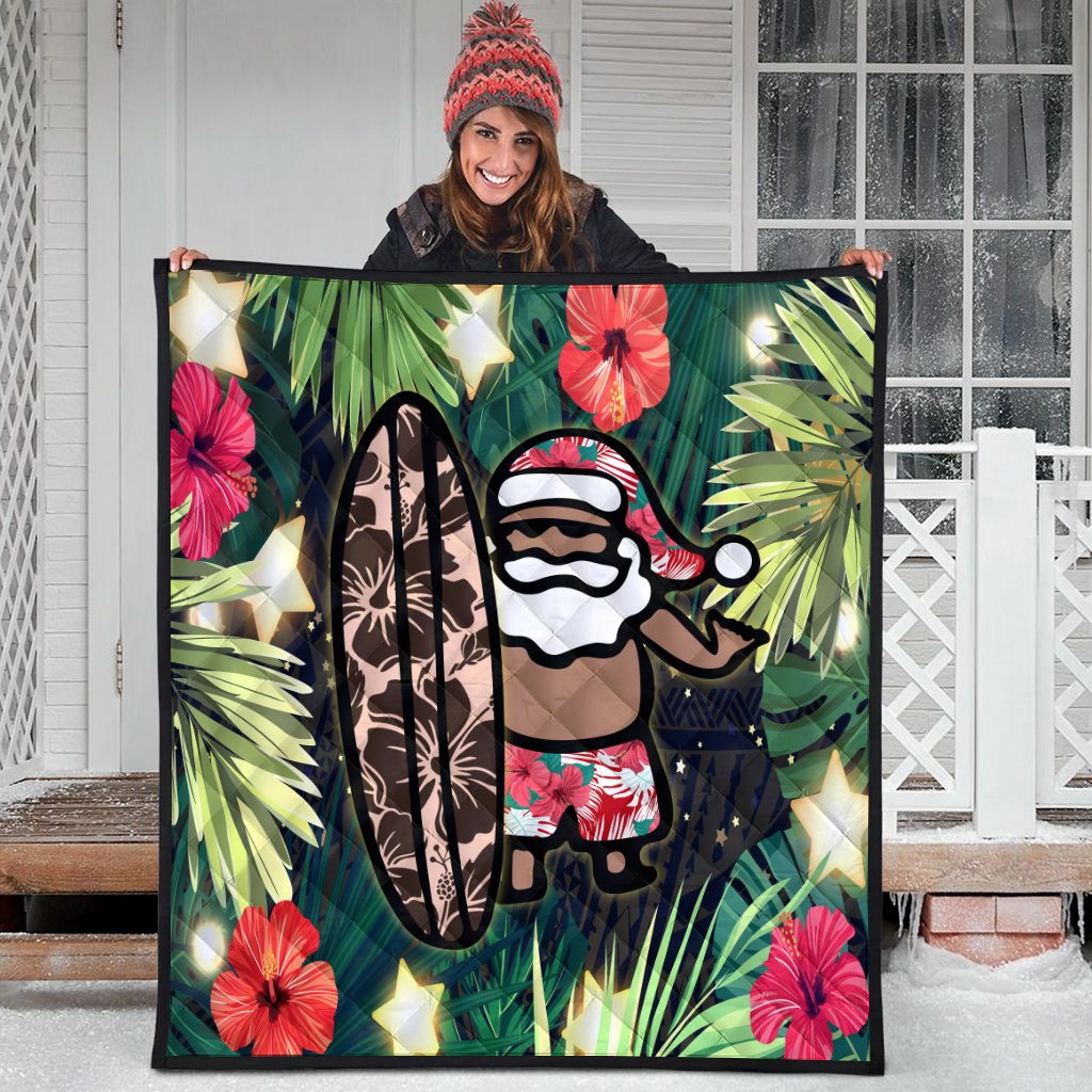 Hawaii Santa Claus Surf Christmas Pattern Premium Quilt - AH Black - Polynesian Pride