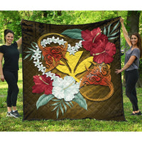 Kanaka Manta Ray Plumeria Heart Polynesian Premium Quilt - Sea Flower - AH Black - Polynesian Pride