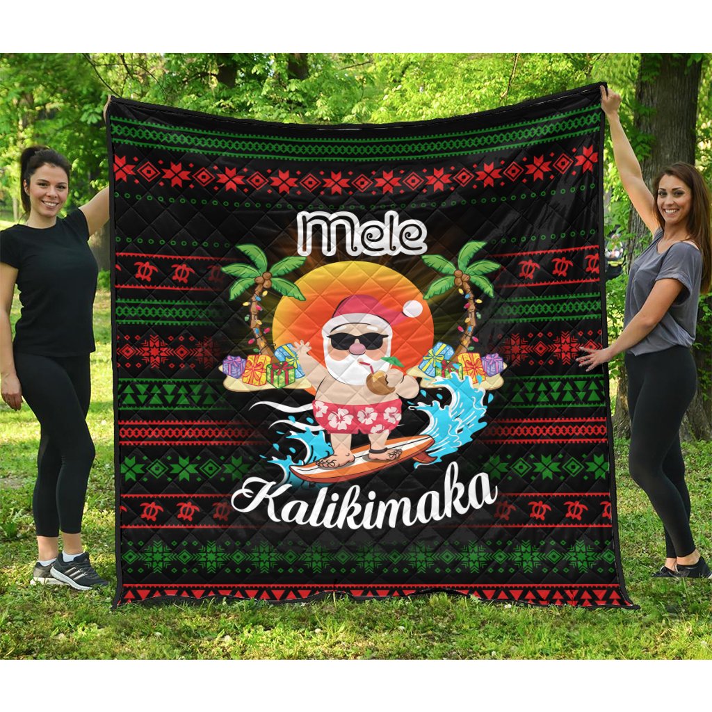 Hawaii Santa Claus Surf Christmas Pattern Premium Quilt - Tan Style - AH Black - Polynesian Pride