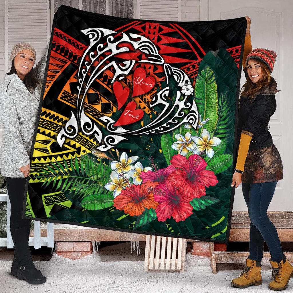 Hawaii Dophin Couple Love Polynesian Flower Premium Quilt - AH - Polynesian Pride
