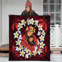 Kanaka Mother And Child Plumeria Leis Polynesian Premium Quilt - Warm Heart - AH - Polynesian Pride