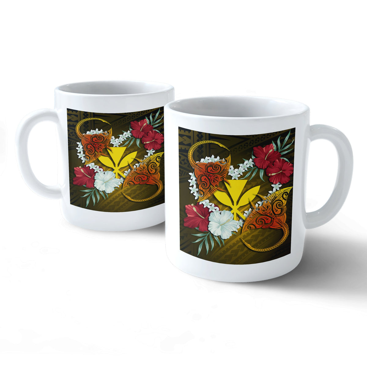Kanaka Manta Ray Plumeria Heart Polynesian Mug - Sea Flower - AH - Polynesian Pride