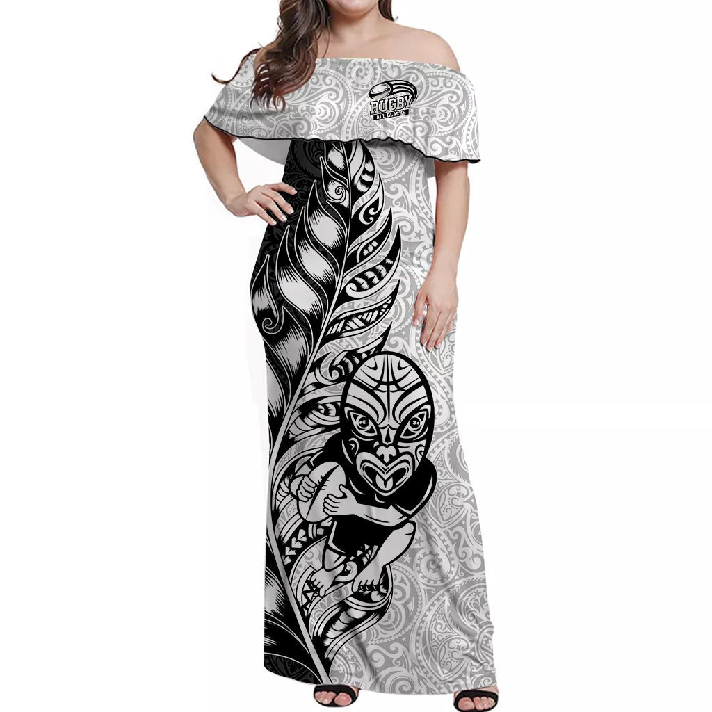 New Zealand Maori All Black Rugby Off Shoulder Long Dress - LT2 Women WHITE - Polynesian Pride