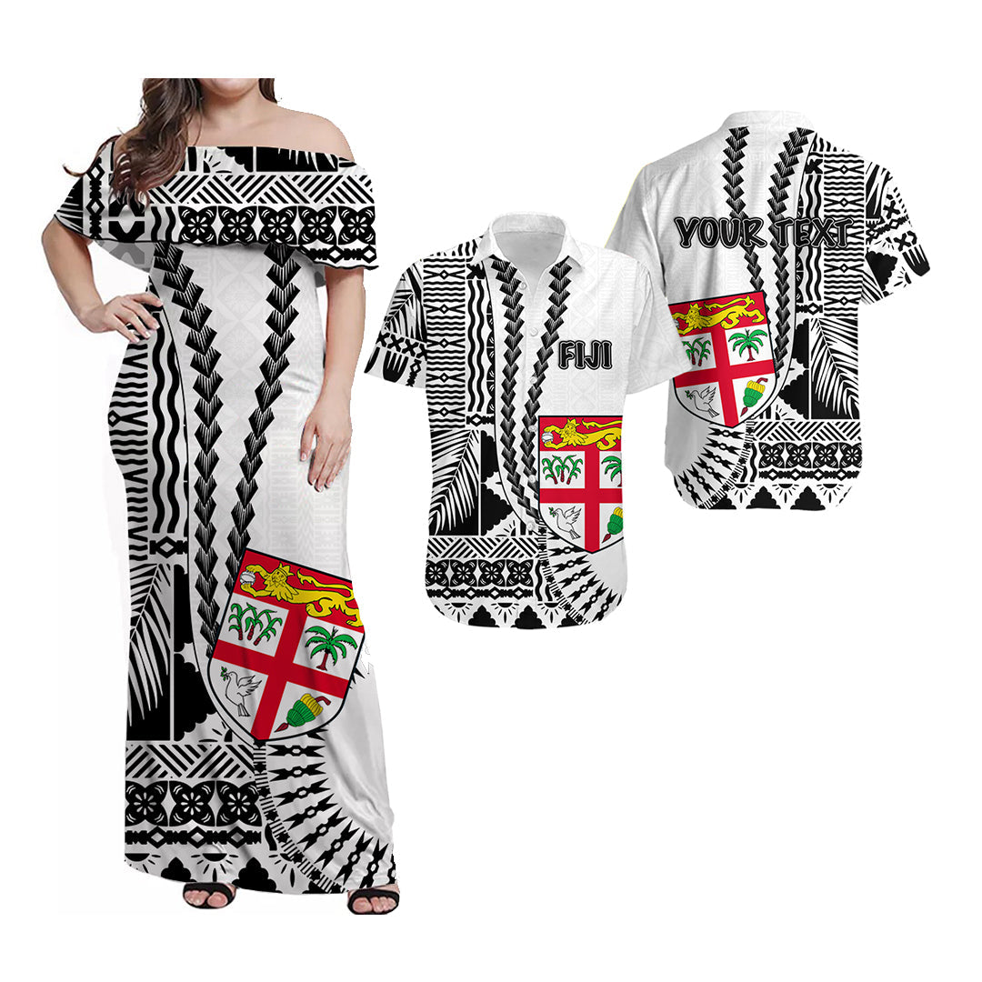 Custom Polynesian Matching Hawaiian Shirt and Dress Fiji Masi Tapa Patterns White Style LT6 White - Polynesian Pride