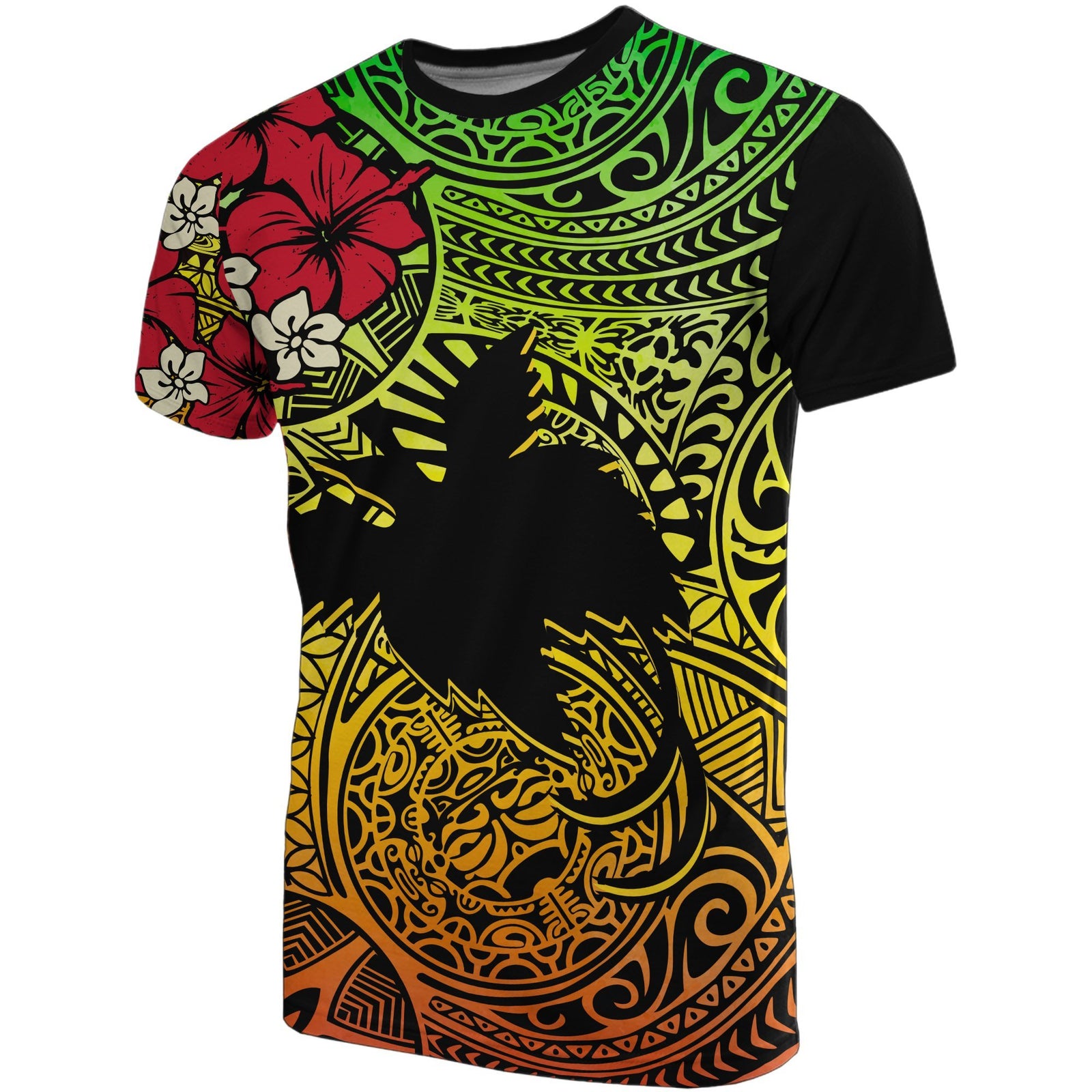 Papua New Guinea T Shirts Papua New Guinea Flag Hibiscus Reggae Unisex Reggae - Polynesian Pride