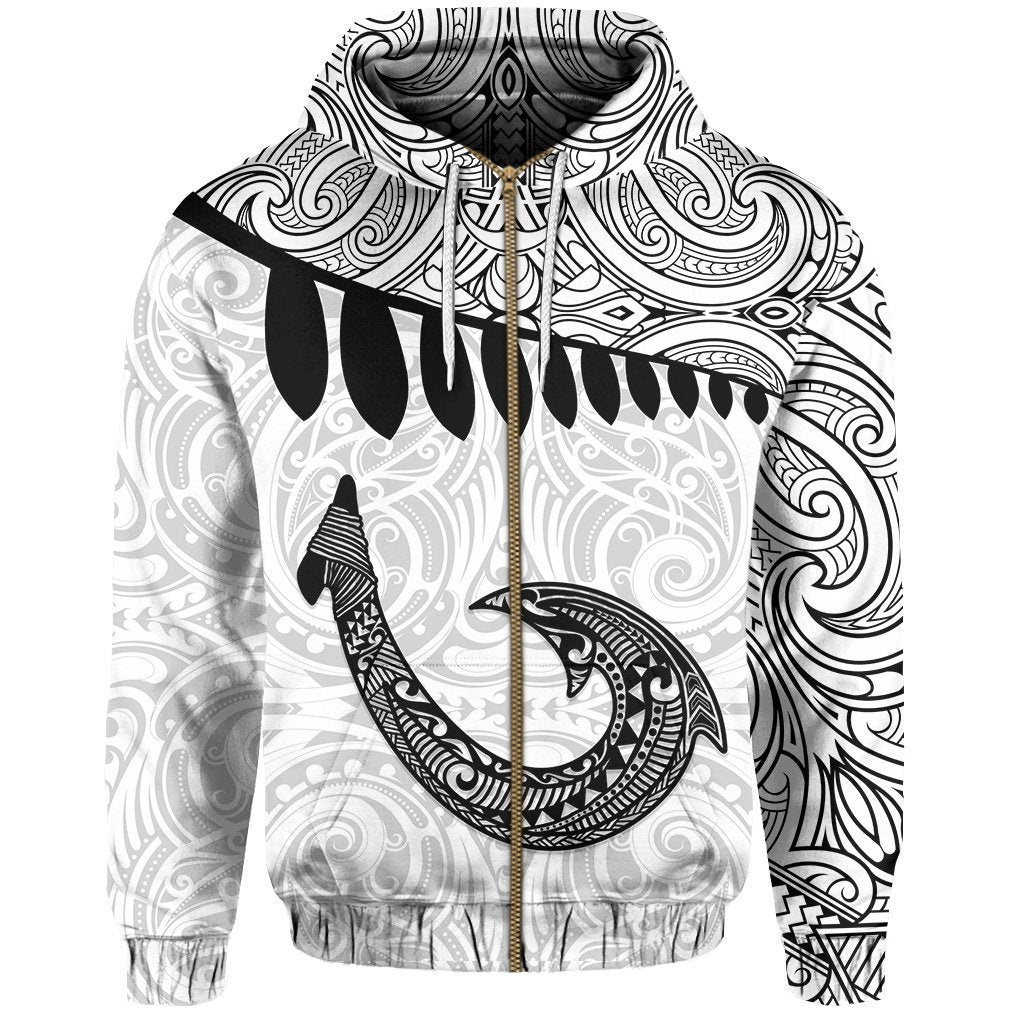 Aotearoa Zip up Hoodie Maori Hei Matau Zipper Hoodie Unisex Black - Polynesian Pride