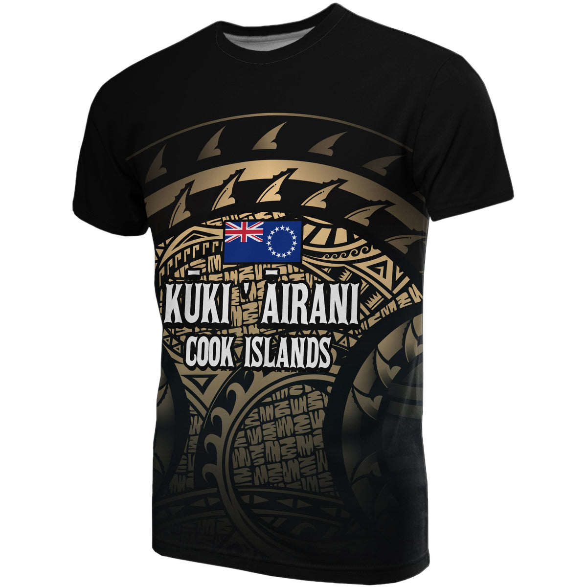 Cook Islands T Shirt National Flag Polynesian Turtle Tattoo (Gold) Unisex Gold - Polynesian Pride