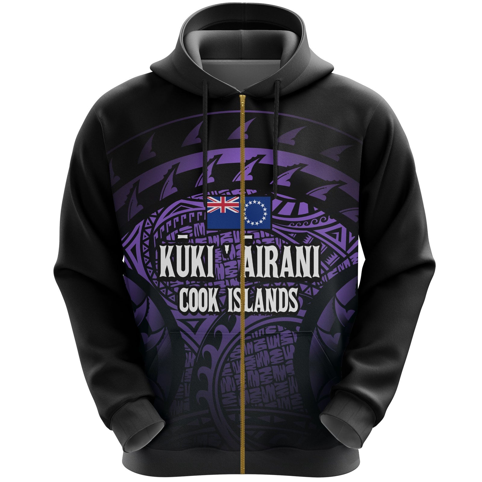 Cook Islands Turtle Zip Hoodie (Purple) Unisex Purple - Polynesian Pride