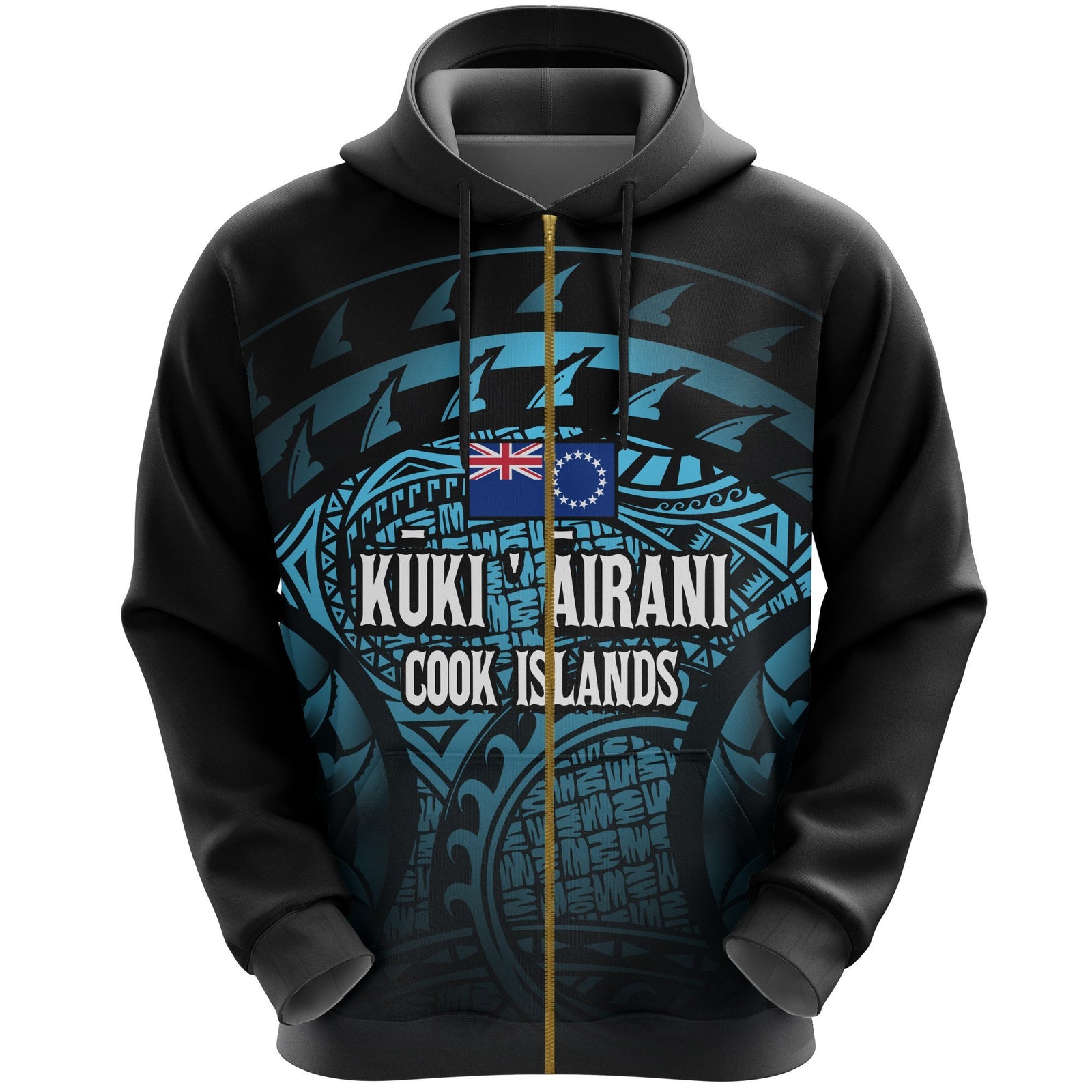 Cook Islands Turtle Zip Hoodie (Turquoise) Unisex Blue - Polynesian Pride