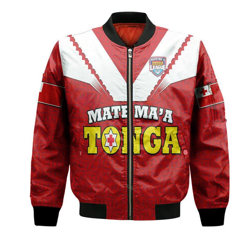 Mate Ma'a Tonga Rugby Bomber Jacket Tongan Kupesi Red Style LT9 Unisex Red - Polynesian Pride
