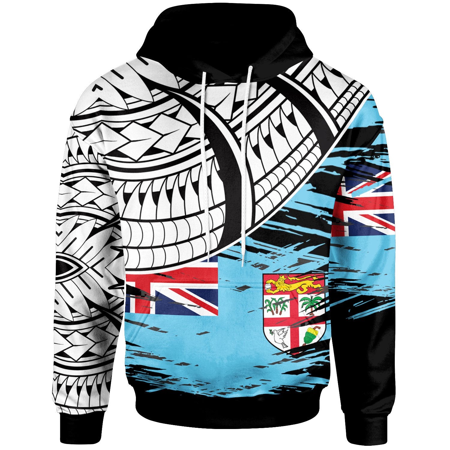 Fiji Hoodie Claws Pattern With Flag Unisex Black - Polynesian Pride