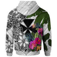 Wallis and Futuna Zip up Hoodie White Turtle Plumeria Banana Leaf - Polynesian Pride