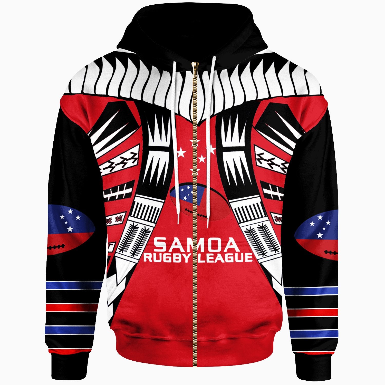 Samoa Custom Zip up Hoodie Samoa Rugby Sport Style Red Color Unisex Red - Polynesian Pride