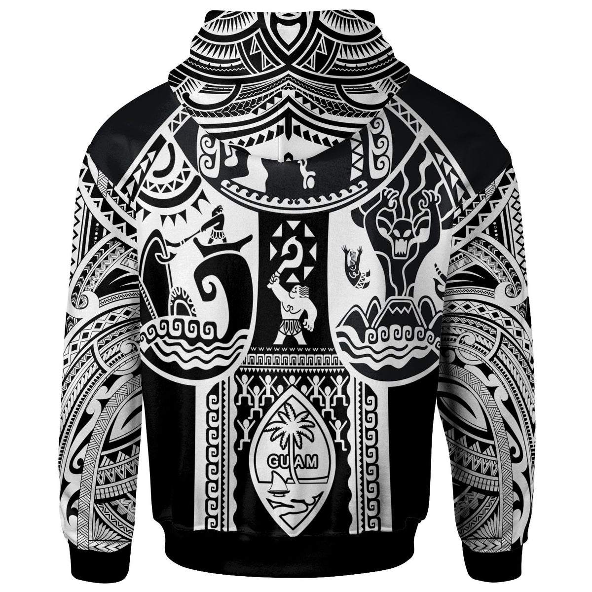 Polynesian Zip up Hoodie Guam Flag, Seal with Maui Moana Tattoo - Polynesian Pride
