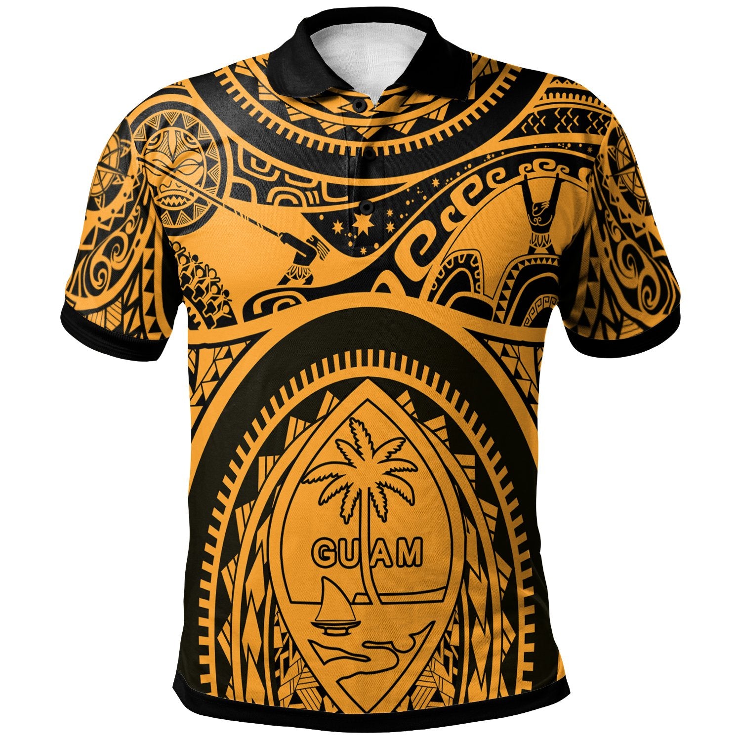 Polynesian Polo Shirt Guam Flag, Seal with Maui Moana Tattoo Unisex Orange - Polynesian Pride