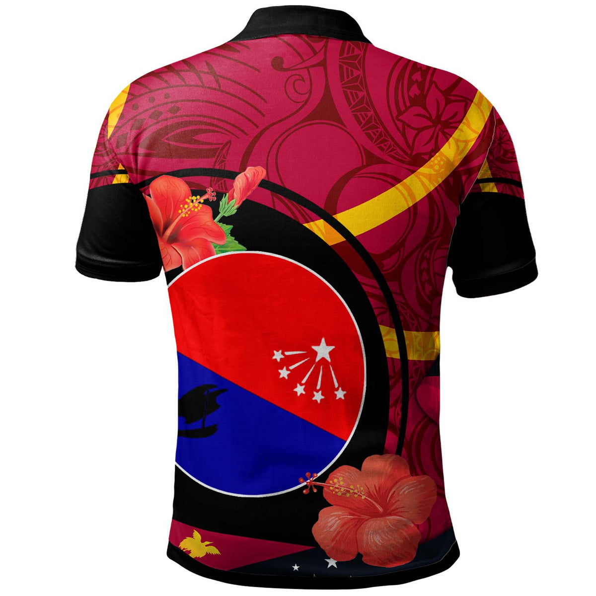 Papua New Guinea Polo Shirt Central Province Flag of PNG with Hibicus and Polynesian Culture Polo Shirt - Polynesian Pride