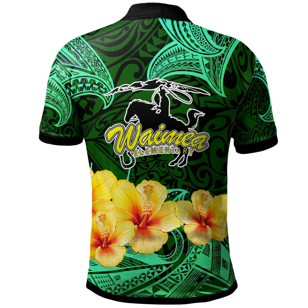 Hawaii Polynesian Polo Shirt Waimea Elementary School with Polynesian Patterns and Hibicus Flower LT10 - Polynesian Pride