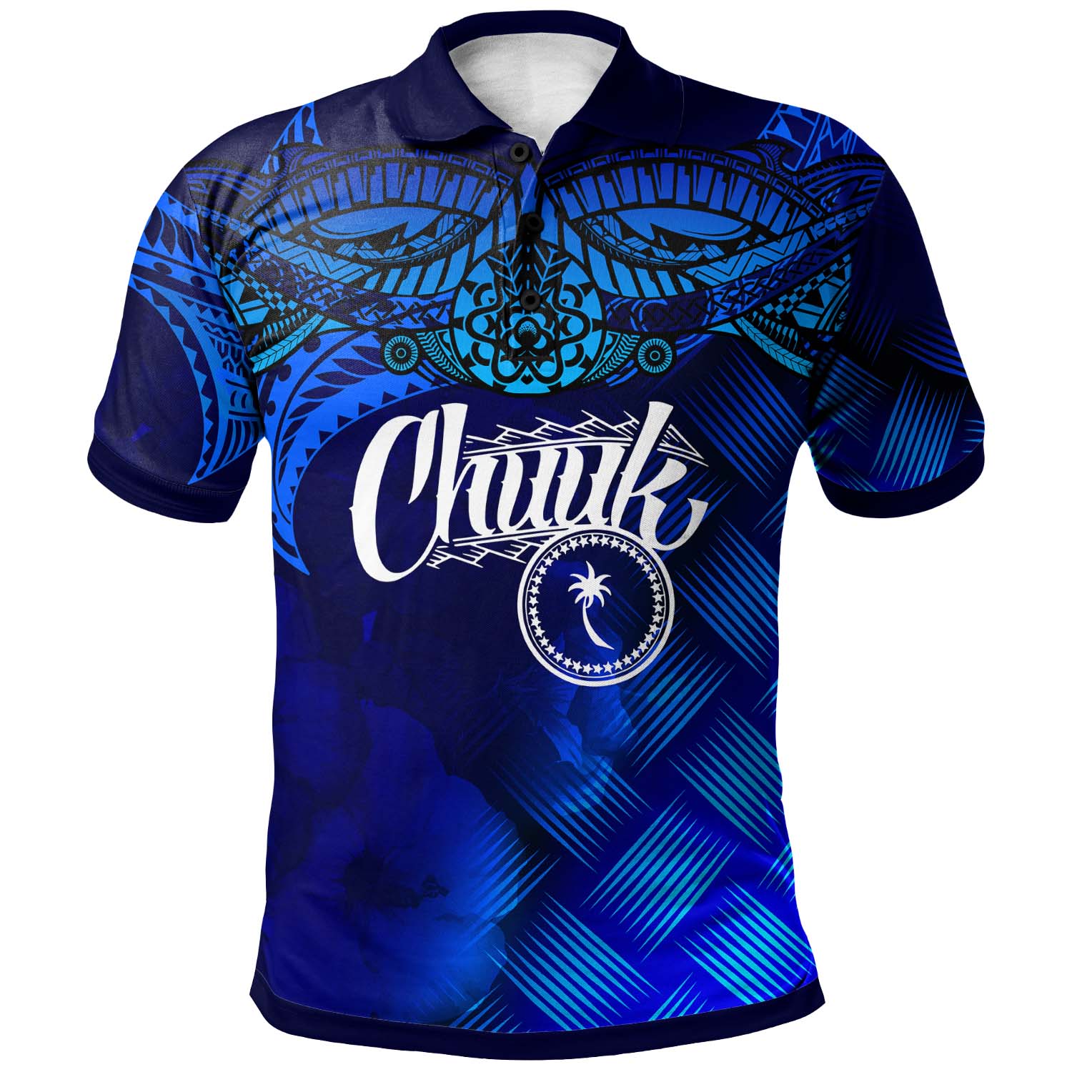 Chuuk Polynesian Polo Shirt Lauhala Coat Of Arms Blue - Polynesian Pride