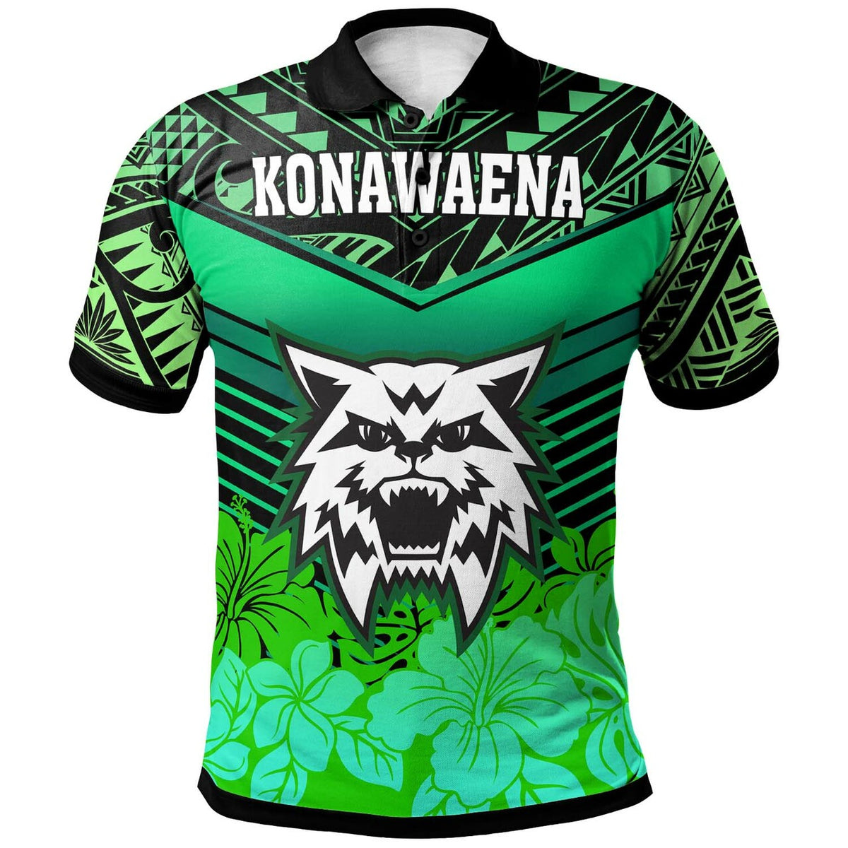 Hawaii Custom Polo Shirt Konawaena High School with Polynesian Patterns LT10 Green - Polynesian Pride