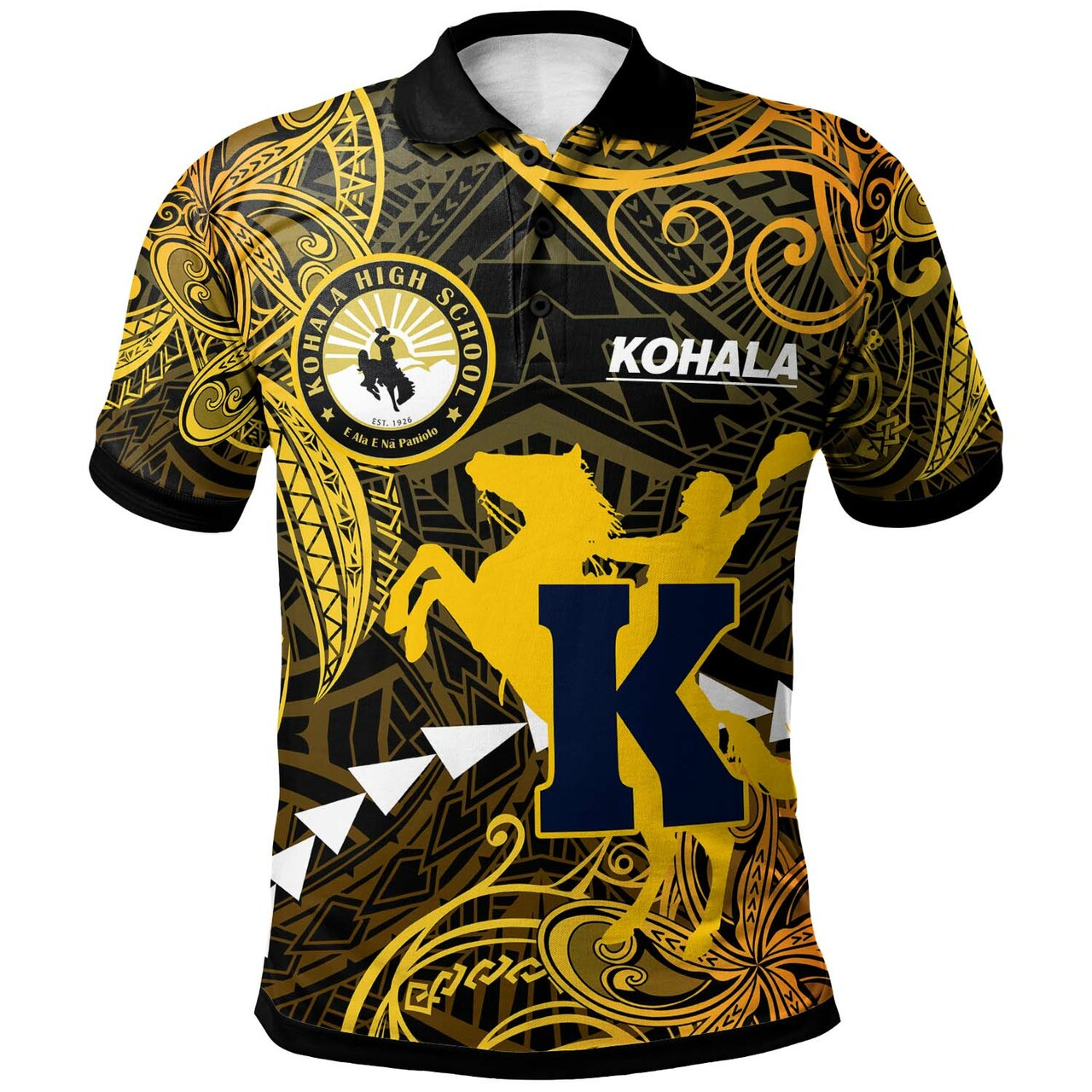 Hawaii Polynesian Polo Shirt Kohala High School Cowboy with Polynesian Patterns LT10 Yellow - Polynesian Pride
