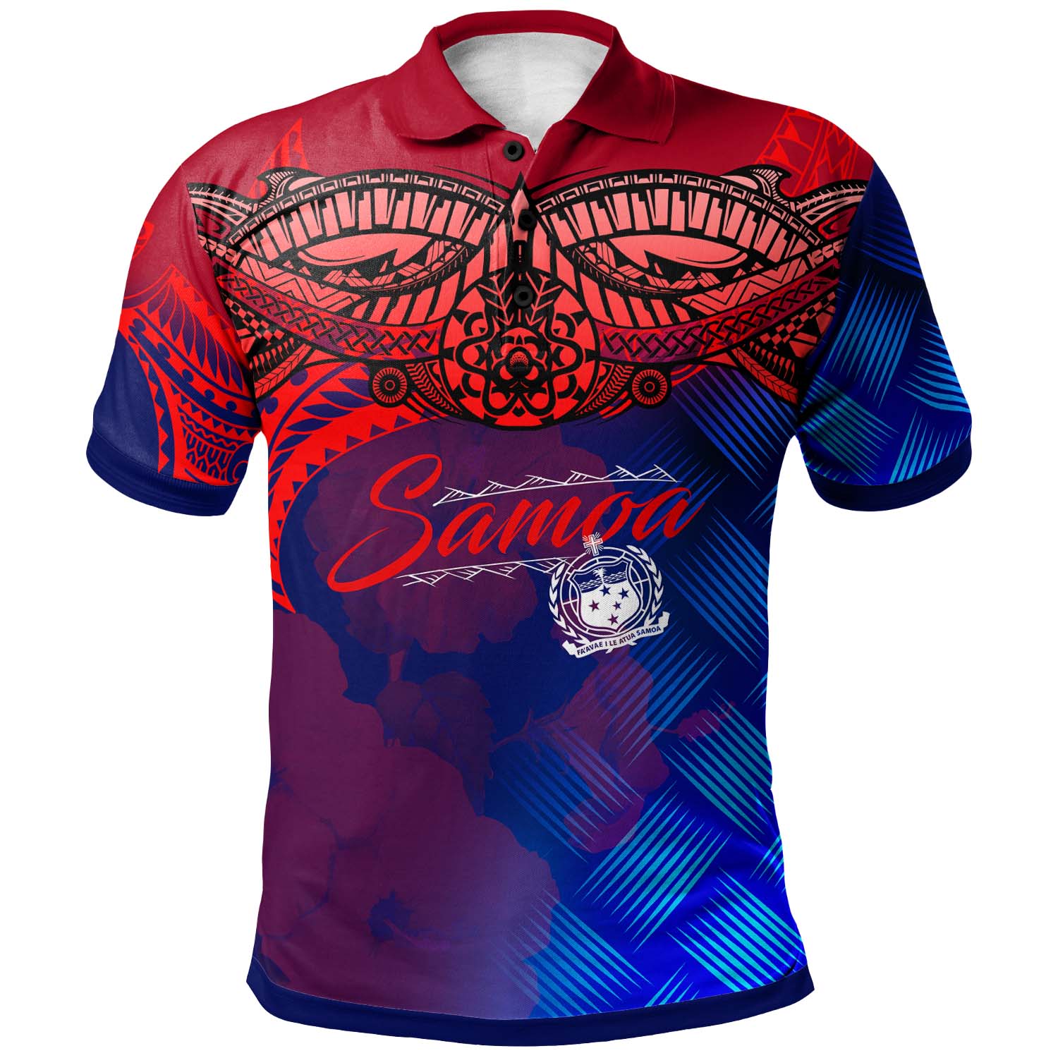 Samoa Polynesian Polo Shirt Samoa Coat Of Arms With Lauhala Tribal Pattern Blue - Polynesian Pride