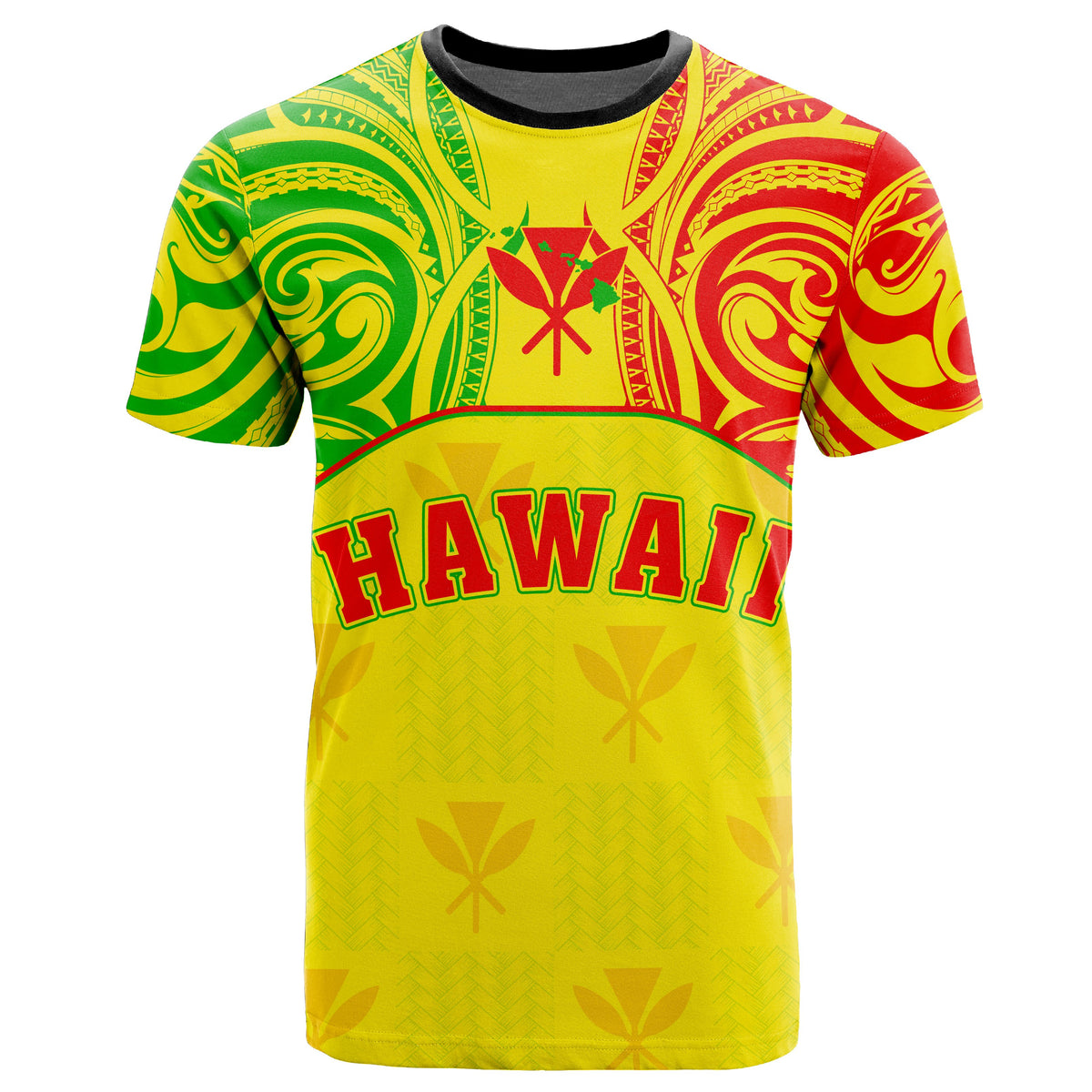 Hawaiian Kanaka T Shirt Flag Nation Yellow Demodern - Polynesian Pride
