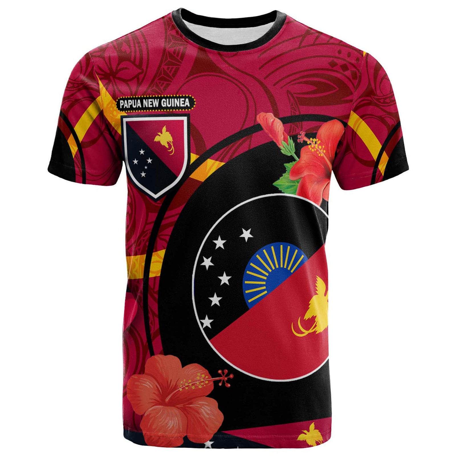 Papua New Guinea T Shirt Sandaun Flag of PNG with Hibicus and Polynesian Culture T Shirt Art - Polynesian Pride