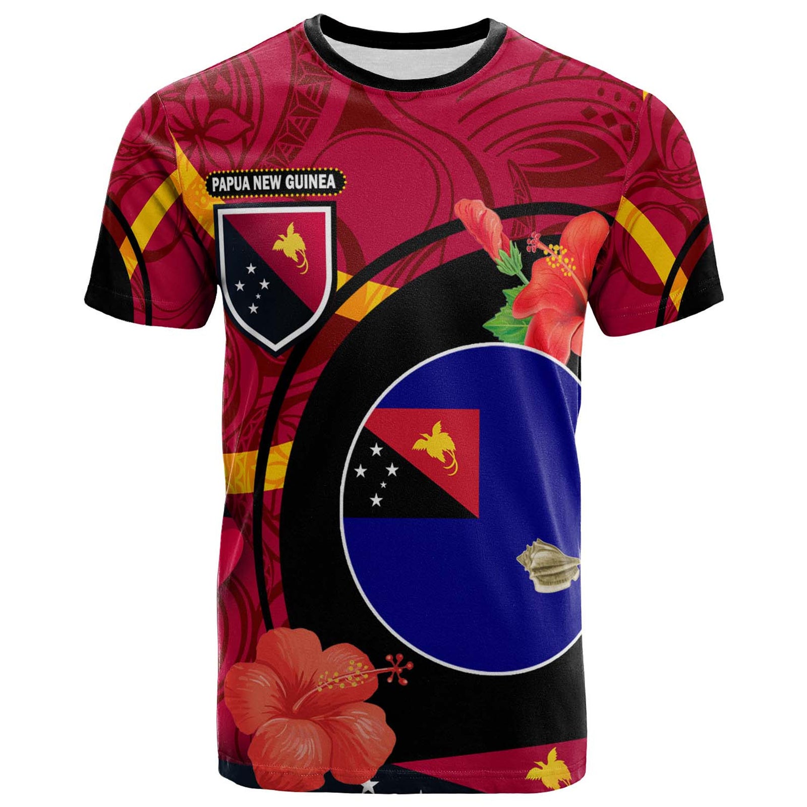 Papua New Guinea T Shirt West New Britain Flag of PNG with Hibicus and Polynesian Culture T Shirt Art - Polynesian Pride