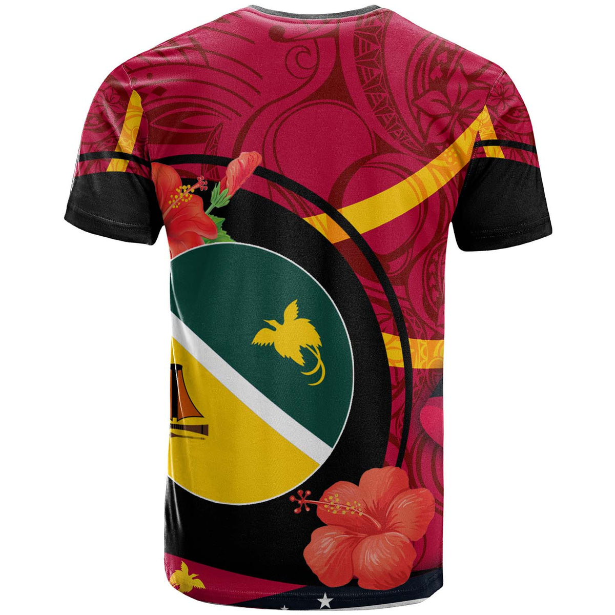 Papua New Guinea T Shirt Jiwaka Flag of PNG with Hibicus and Polynesian Culture T Shirt - Polynesian Pride