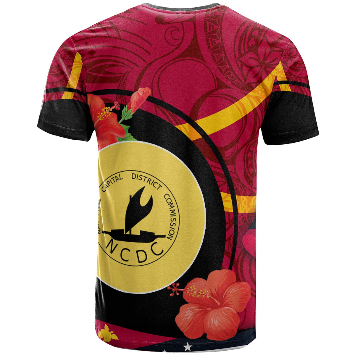Papua New Guinea T Shirt National Capital District Flag of PNG with Hibicus and Polynesian Culture T Shirt - Polynesian Pride