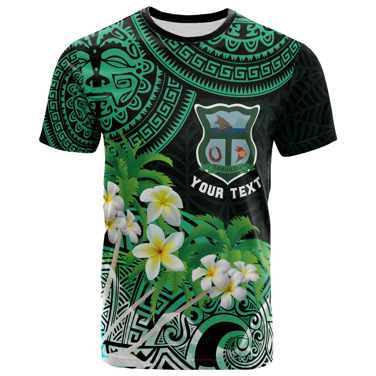 Tonga Custom T Shirt Takuilau College with Polynesian Patterns and Plumeria Flower LT10 - Polynesian Pride