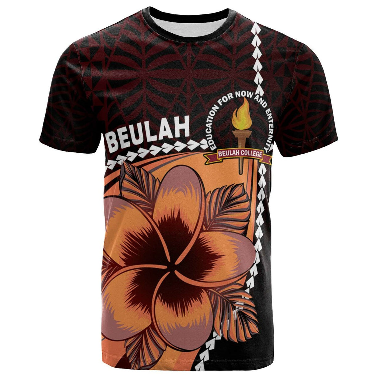 Tonga Custom T Shirt Beulah College Polynesian Pattern with Flower Tribal T Shirt LT10 Red - Polynesian Pride