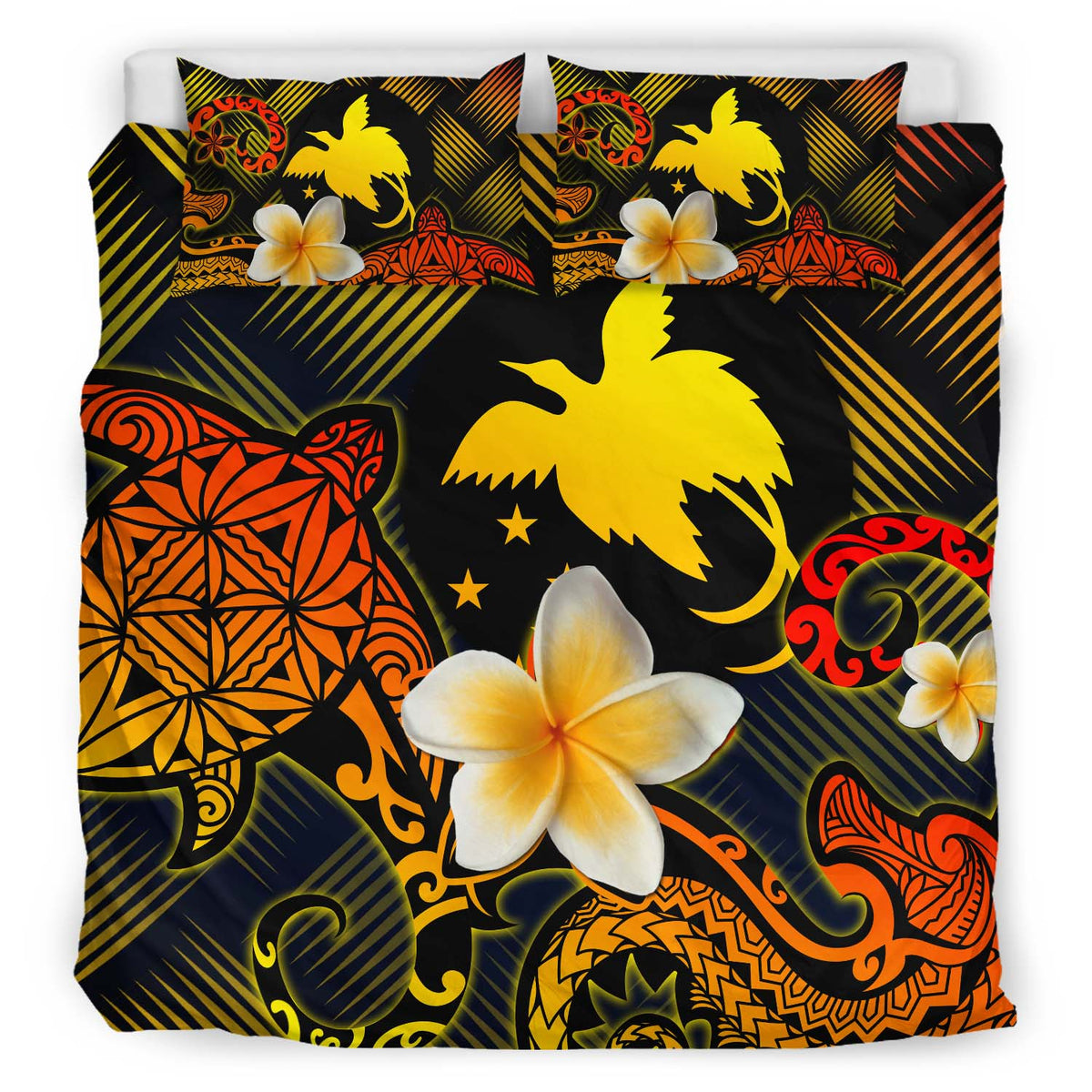 Papua New Guinea Polynesian Bedding Set - Lauhala Turtle Plumeria Tropical - Polynesian Pride
